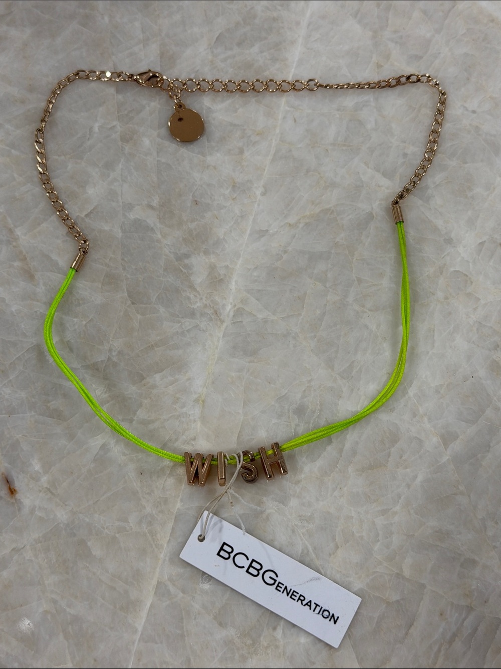 BCBGeneration Neon Yellow-Green 'WISH' Gold-Tone Letter Necklace